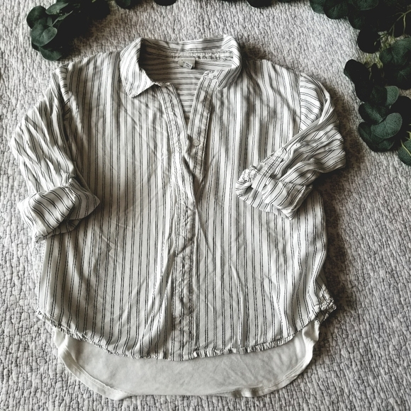 a new day Tops - A New Day Half Button Pin Striped Blouse